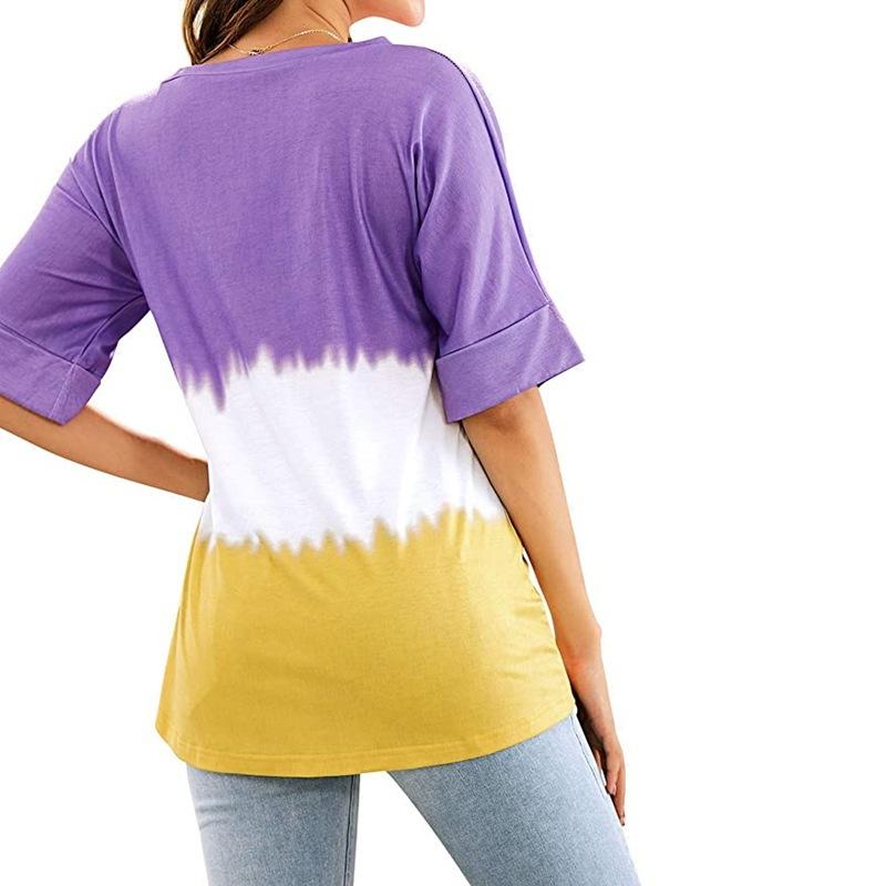 Summer Loose Dyed V Neck T Shirts-STYLEGOING