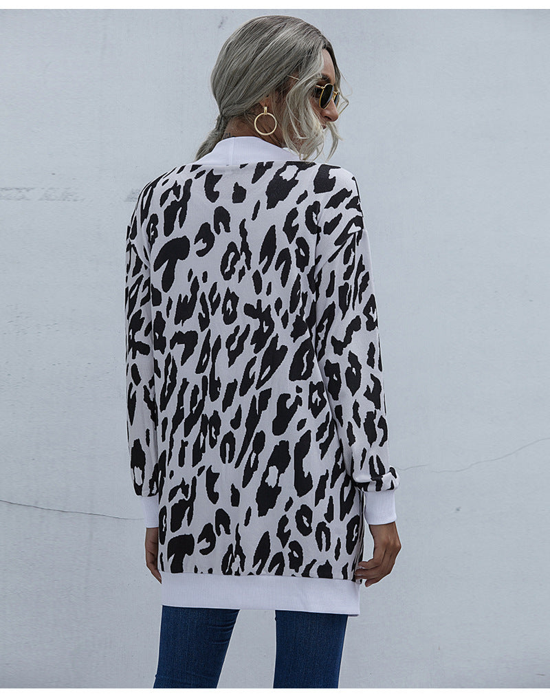 Casual Leopard Design Knitted Coats for Women