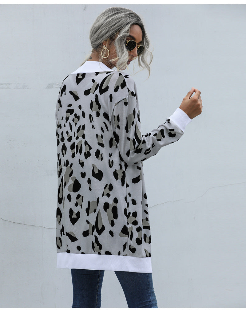 Casual Leopard Design Knitted Coats for Women