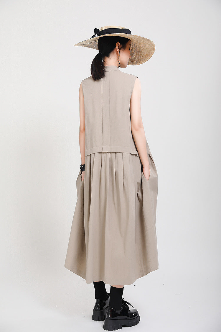 Elegant High Neck Linen Sleeves Women Long Dresses