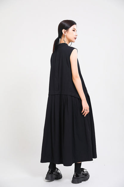 Elegant High Neck Linen Sleeves Women Long Dresses