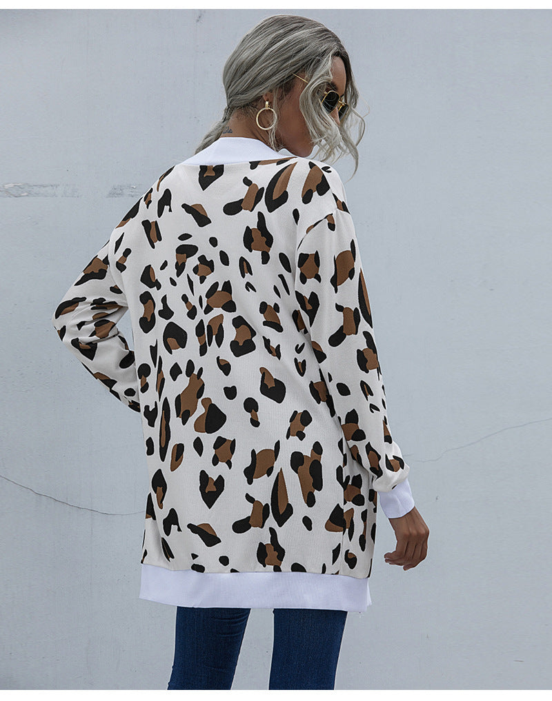 Casual Leopard Design Knitted Coats for Women