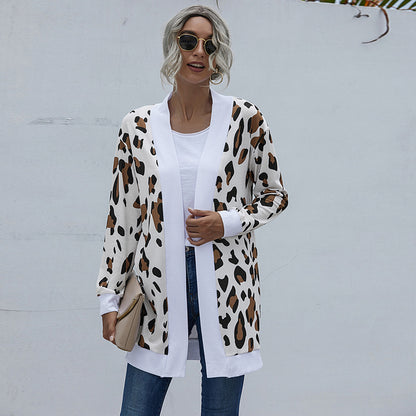 Casual Leopard Design Knitted Coats for Women