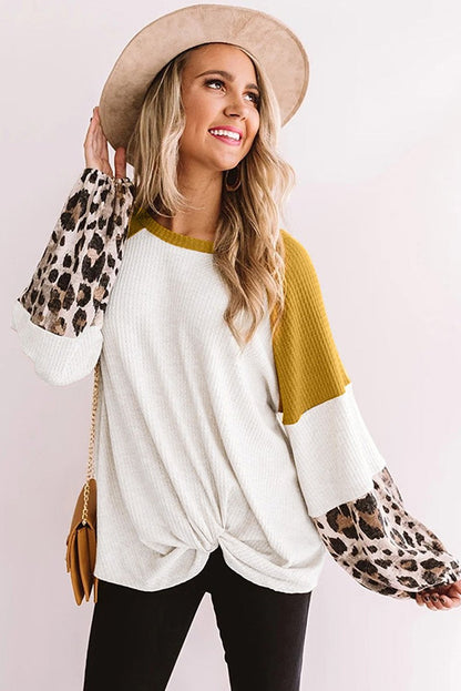 Casual Women Leopard Knitting Long Sleeves T Shirts-STYLEGOING