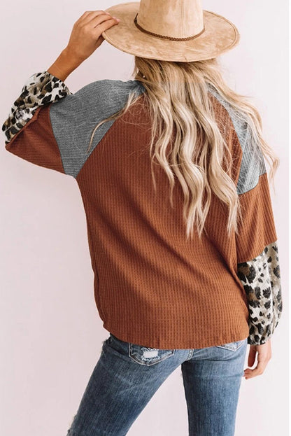 Casual Women Leopard Knitting Long Sleeves T Shirts-STYLEGOING