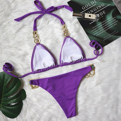 Sexy Rhinestone Metal Decoration Bikini-STYLEGOING