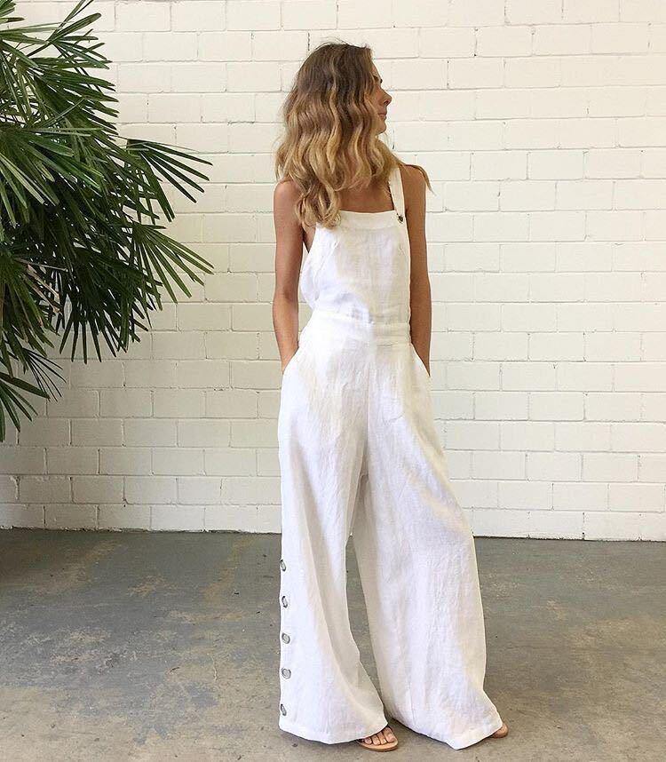 White Casual Women Loose Jumpsuits-STYLEGOING