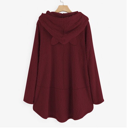 Casual Embroidery Cat Designed Loose Hoodies for Women