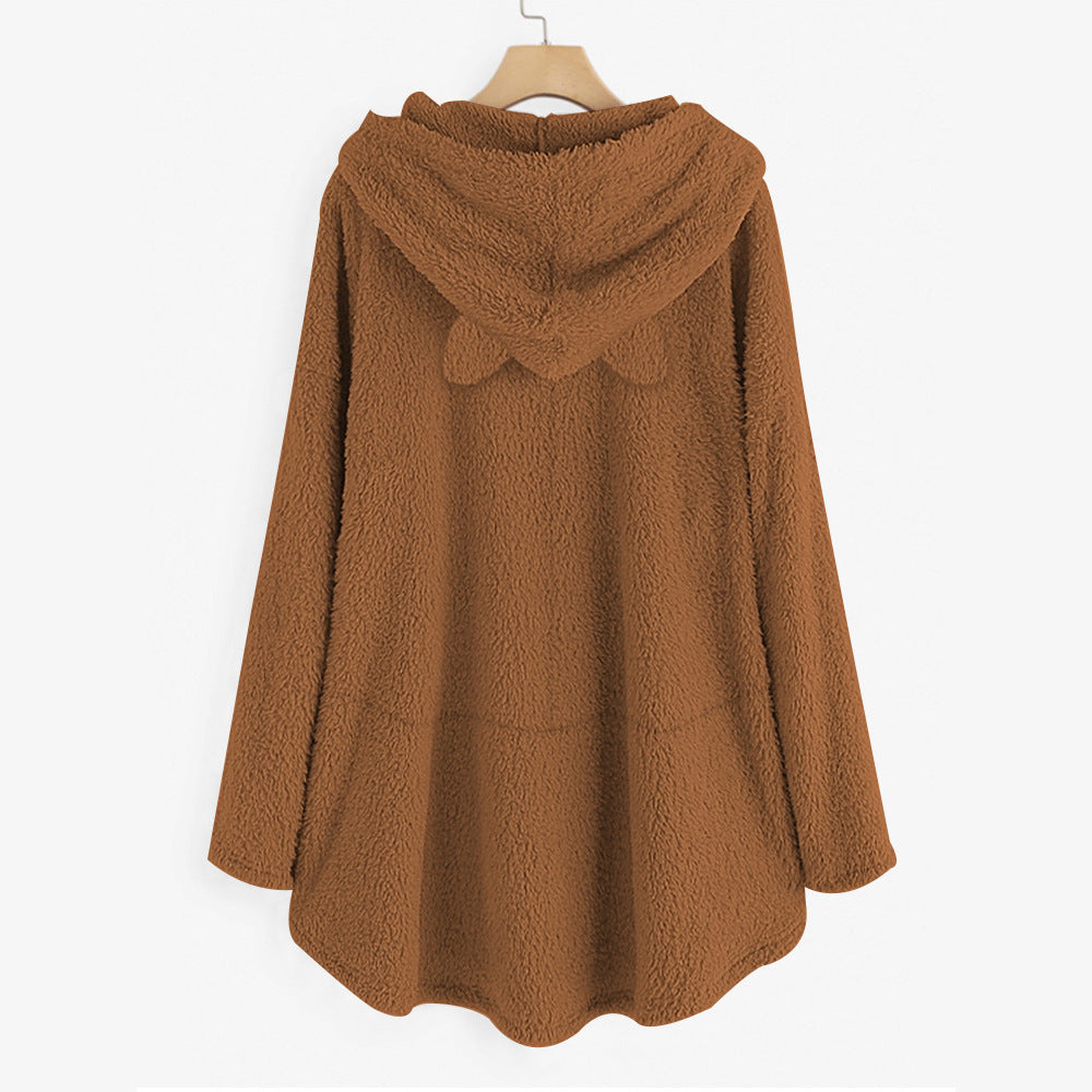Casual Embroidery Cat Designed Loose Hoodies for Women