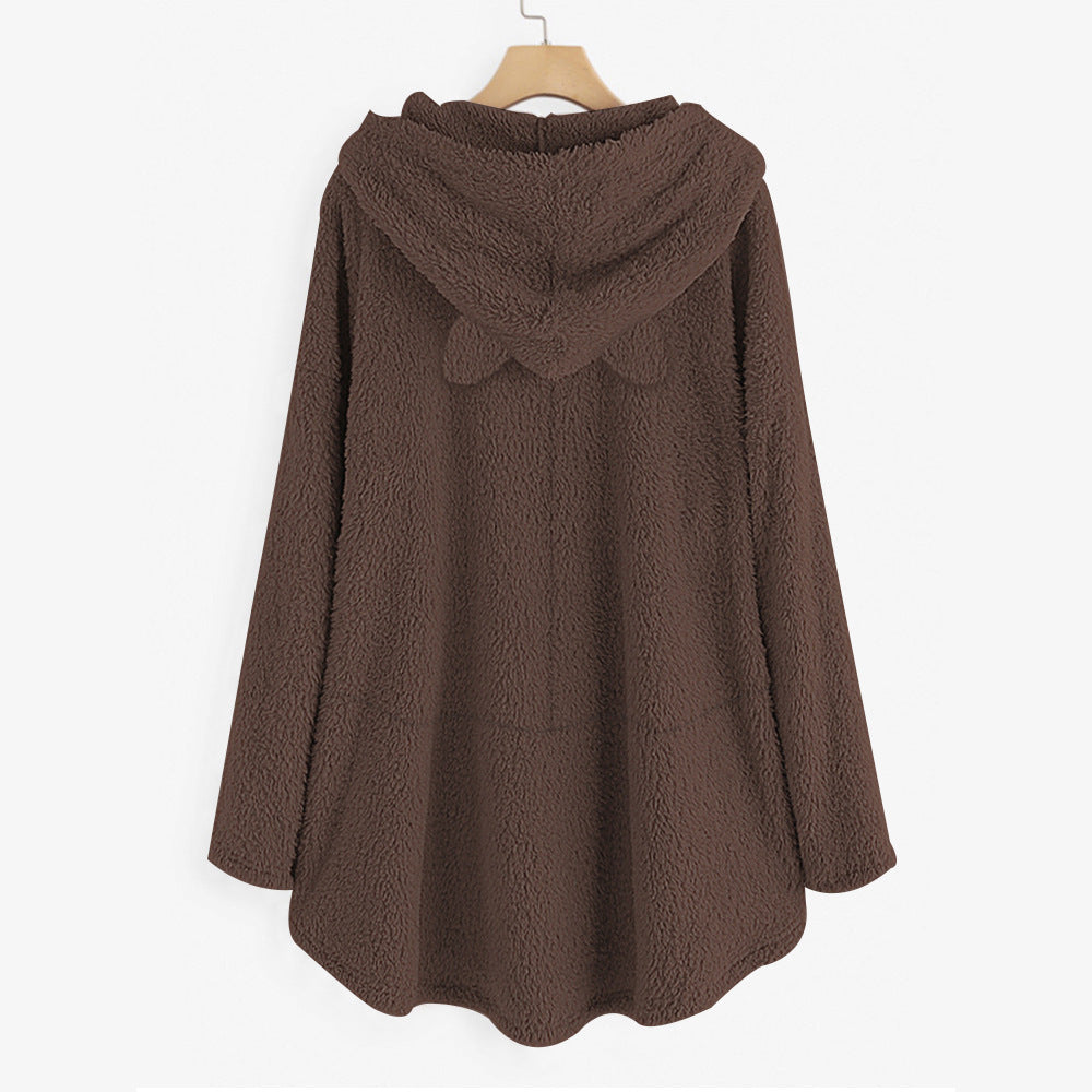 Casual Embroidery Cat Designed Loose Hoodies for Women