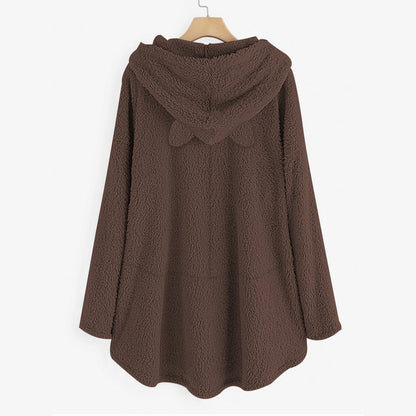 Casual Embroidery Cat Designed Loose Hoodies for Women