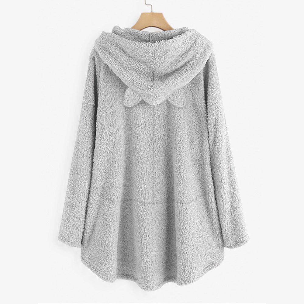 Casual Embroidery Cat Designed Loose Hoodies for Women