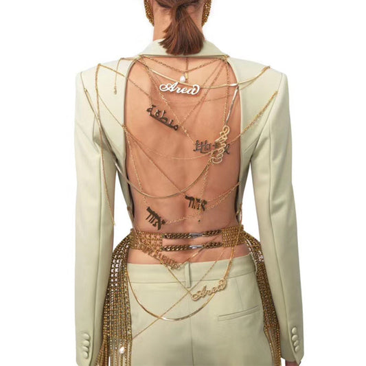 Designed Sexy Back Chains Blazer Coats for Women