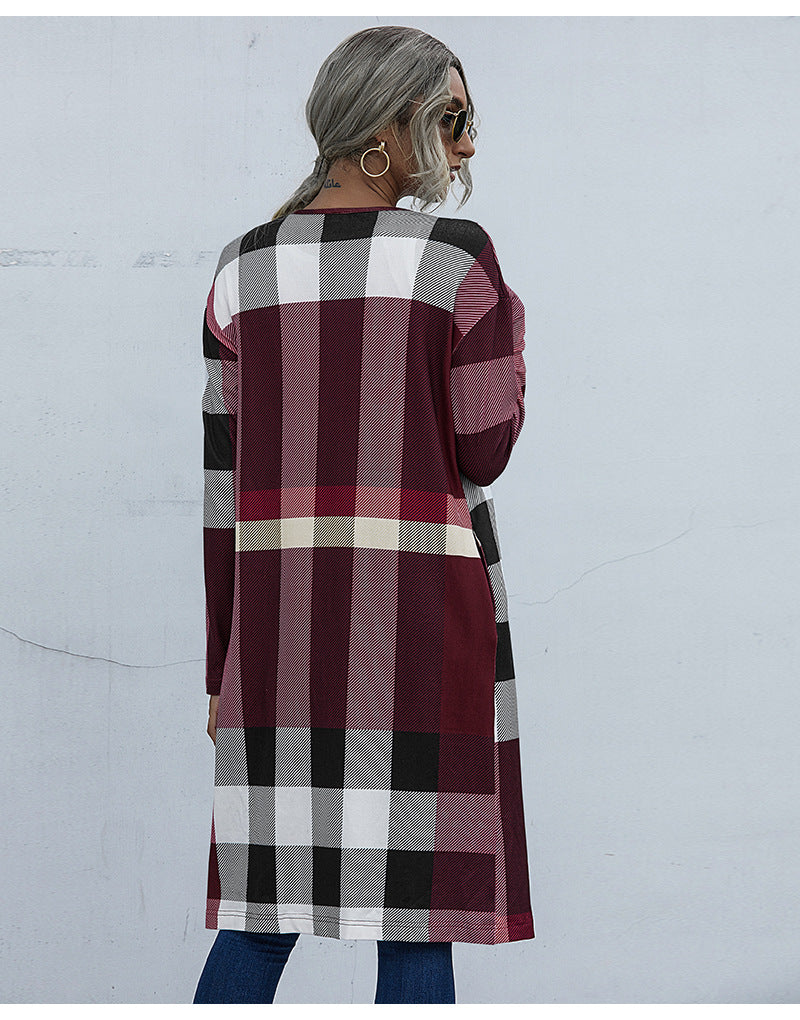 Fashion Plaid Design Fall Long Coats for Women