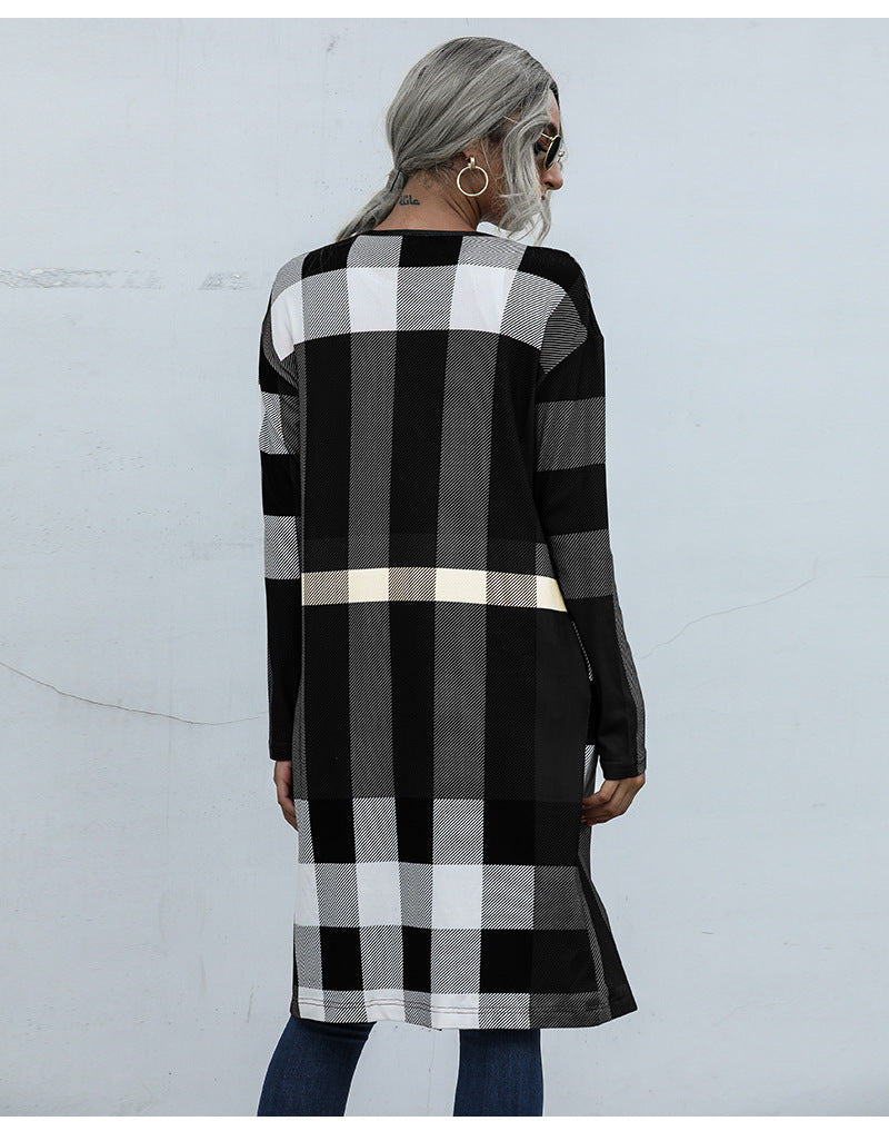 Fashion Plaid Design Fall Long Coats for Women
