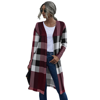 Fashion Plaid Design Fall Long Coats for Women