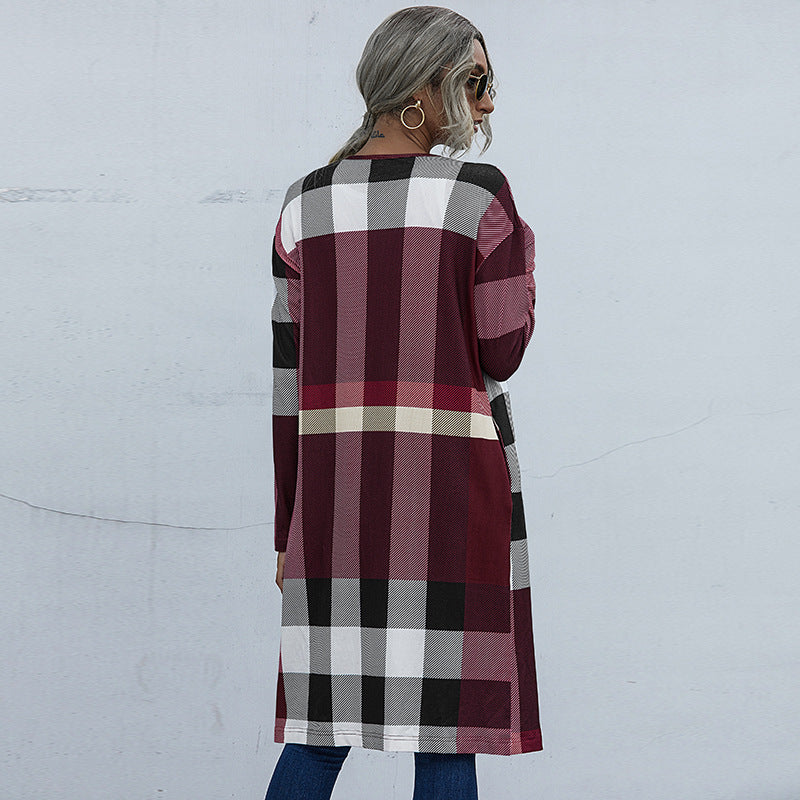 Fashion Plaid Design Fall Long Coats for Women