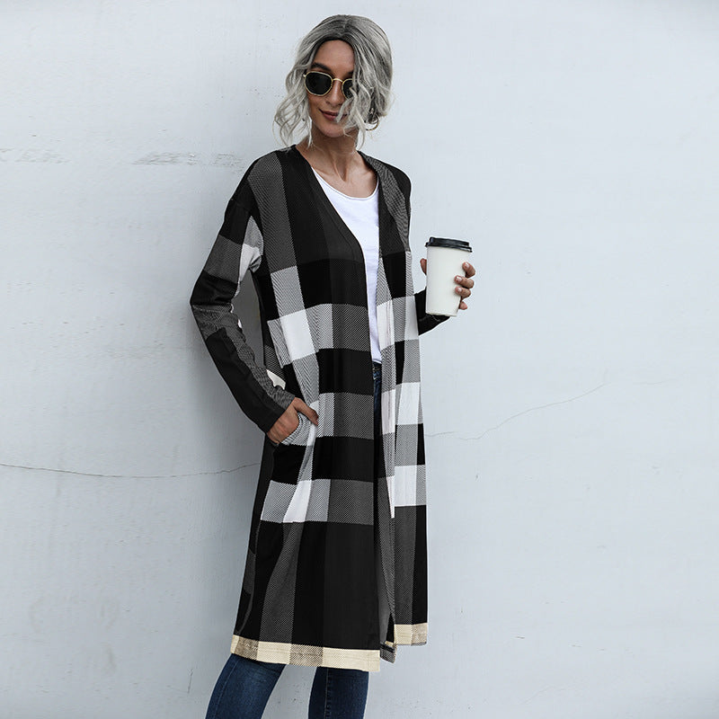 Fashion Plaid Design Fall Long Coats for Women
