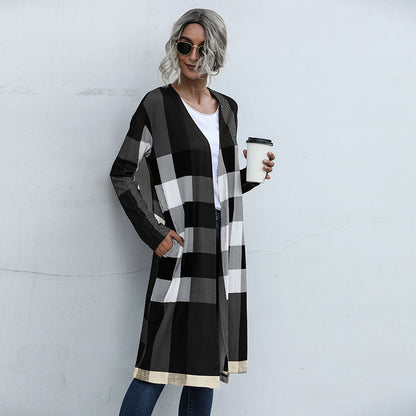 Fashion Plaid Design Fall Long Coats for Women
