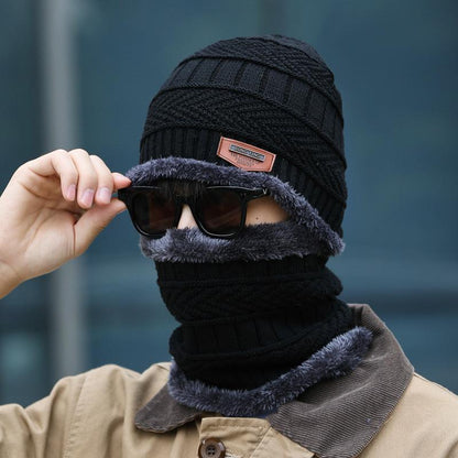 Men's Fleece Liner Winter Knitting Hats&Scarf-Black-One Size-Elastic-Free Shipping at meselling99