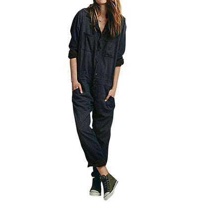 Black Cusual Fall Pocket Jumpsuits-STYLEGOING