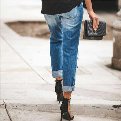 Women Broken Hole Long Jeans-STYLEGOING