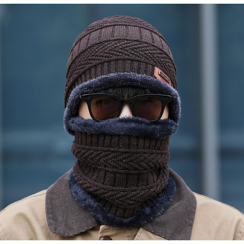Men's Fleece Liner Winter Knitting Hats&Scarf-Coffee-One Size-Elastic-Free Shipping at meselling99