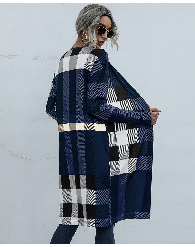 Fashion Plaid Design Fall Long Coats for Women