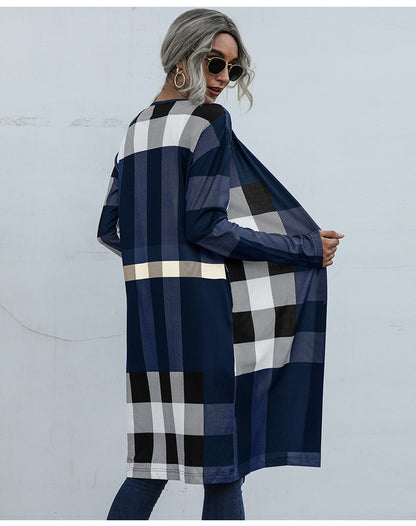 Fashion Plaid Design Fall Long Coats for Women
