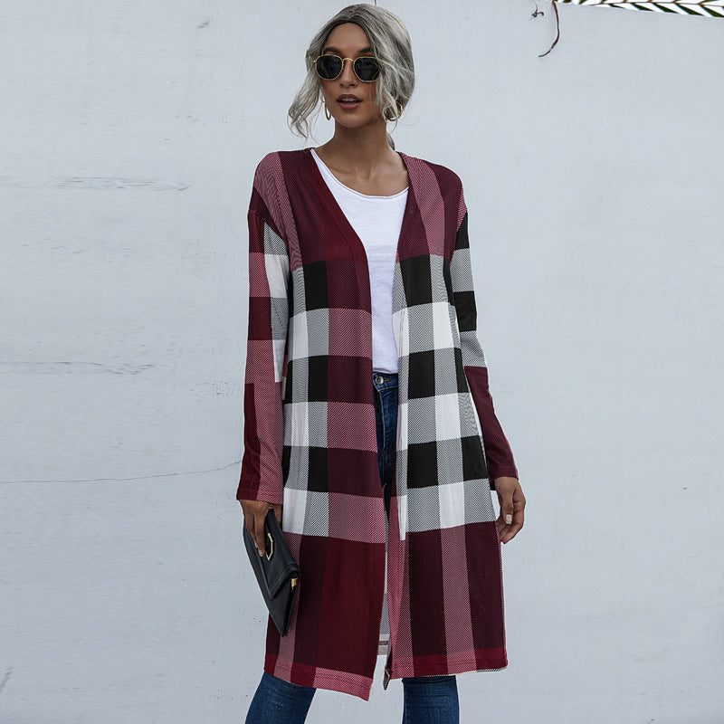 Fashion Plaid Design Fall Long Coats for Women