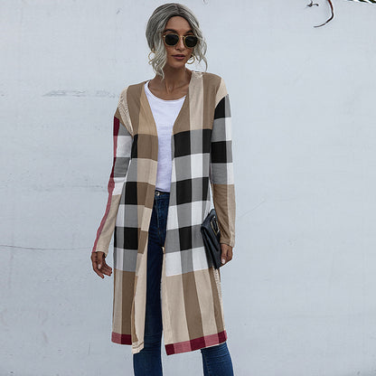 Fashion Plaid Design Fall Long Coats for Women