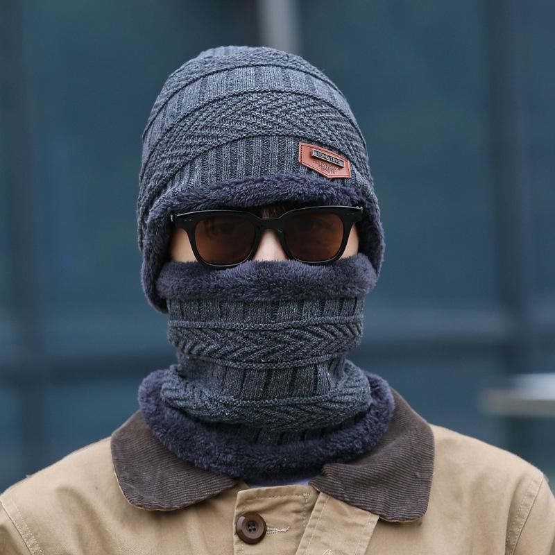 Men's Fleece Liner Winter Knitting Hats&Scarf-Gray-One Size-Elastic-Free Shipping at meselling99