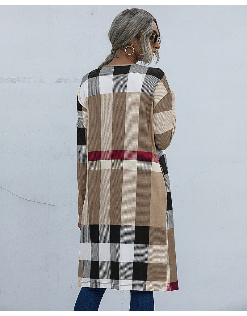 Fashion Plaid Design Fall Long Coats for Women
