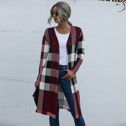 Fashion Plaid Design Fall Long Coats for Women