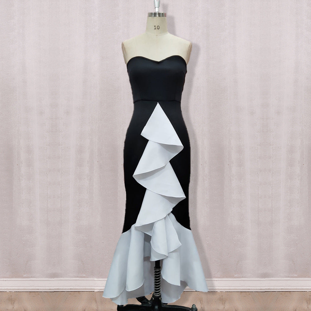 Strapless Women Irregular Ruffed Sexy Plus Size Dresses