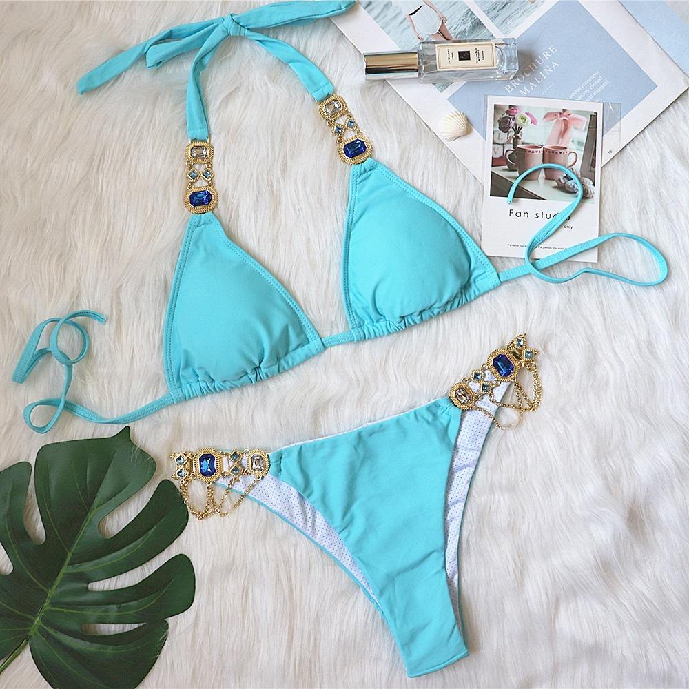 Sexy Rhinestone Metal Decoration Bikini-STYLEGOING