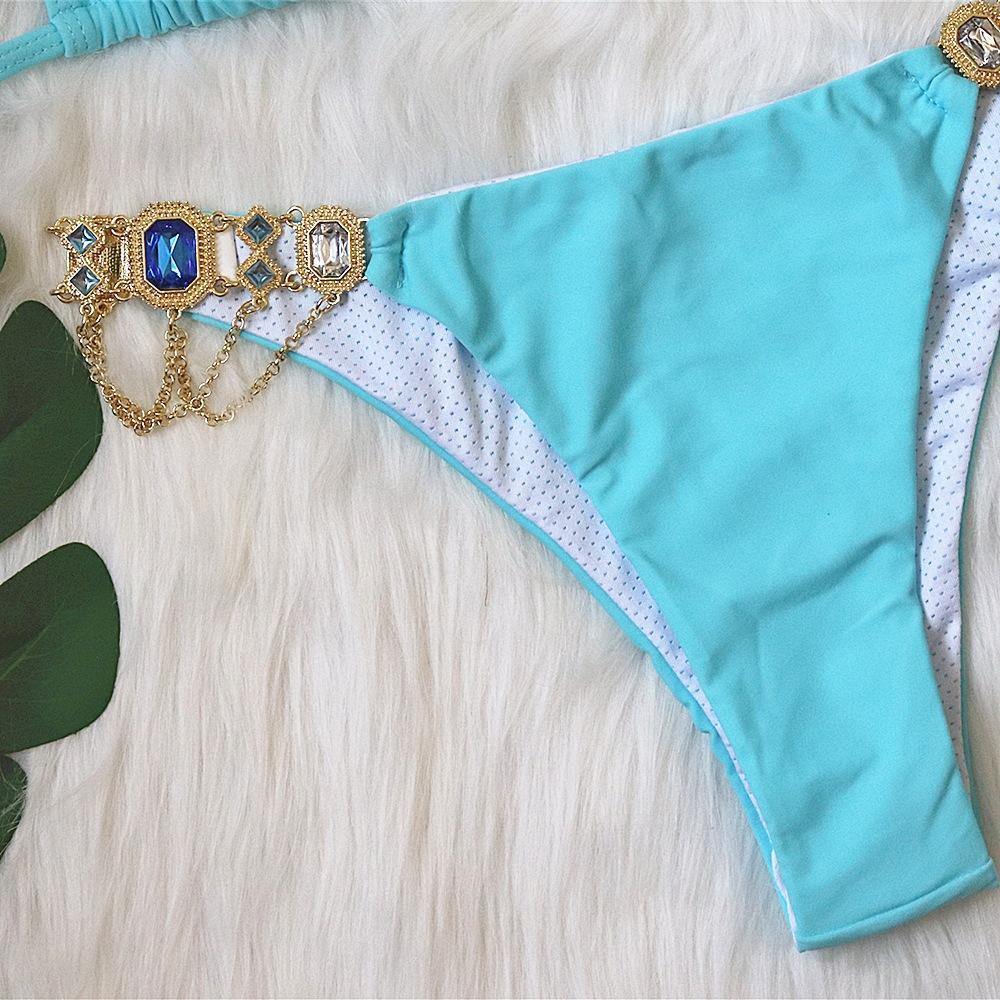 Sexy Rhinestone Metal Decoration Bikini-STYLEGOING