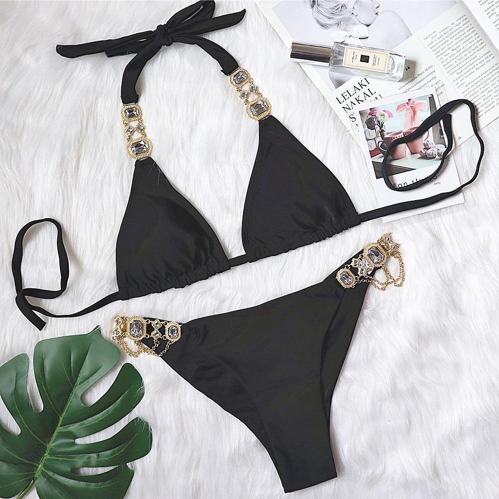 Sexy Rhinestone Metal Decoration Bikini-STYLEGOING