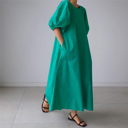 Loose Cozy Puff Sleeves Long Dresses-STYLEGOING