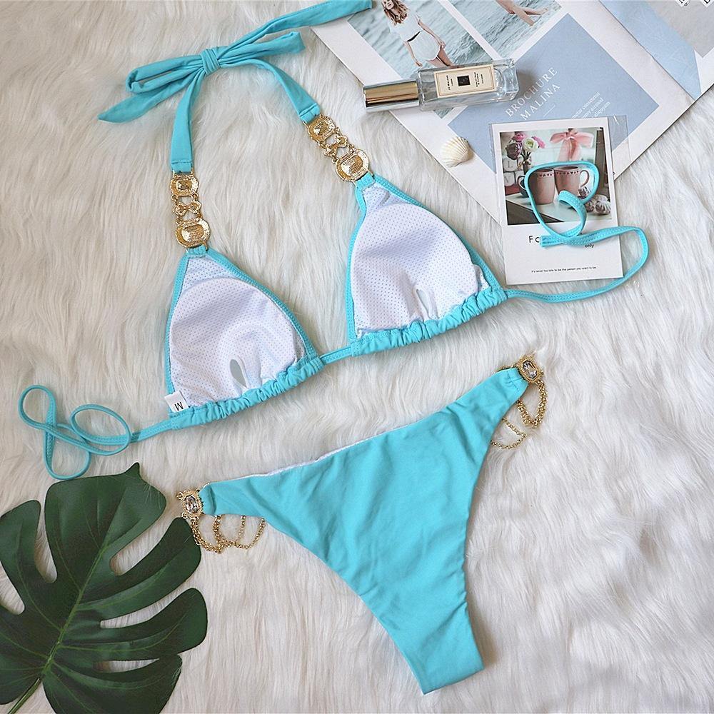 Sexy Rhinestone Metal Decoration Bikini-STYLEGOING