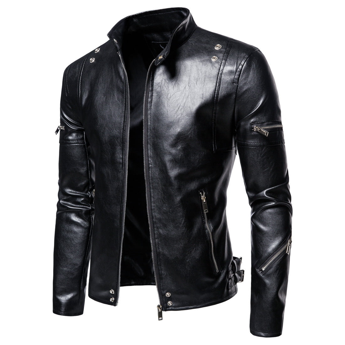 Black Plus Sizes Pu Leather Jacket & Coats
