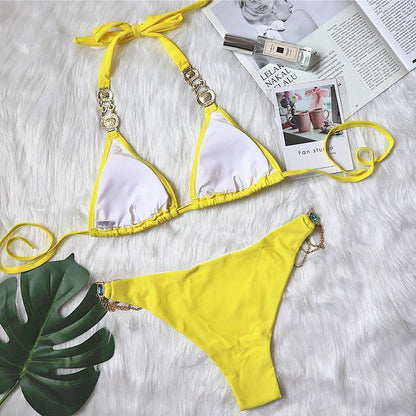 Sexy Rhinestone Metal Decoration Bikini-STYLEGOING