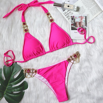 Sexy Rhinestone Metal Decoration Bikini-STYLEGOING