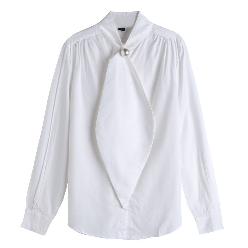 White Designed Pearl Women Long Sleeves Shirts