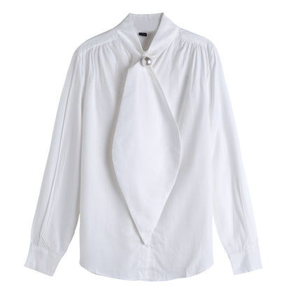 White Designed Pearl Women Long Sleeves Shirts