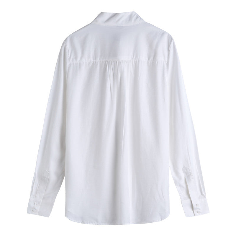 White Designed Pearl Women Long Sleeves Shirts