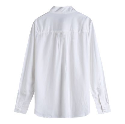 White Designed Pearl Women Long Sleeves Shirts