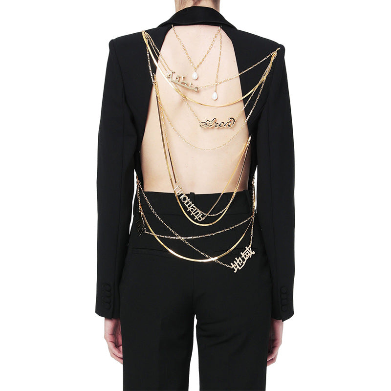 Designed Sexy Back Chains Blazer Coats for Women