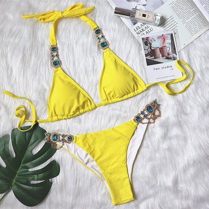 Sexy Rhinestone Metal Decoration Bikini-STYLEGOING
