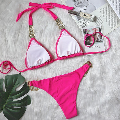 Sexy Rhinestone Metal Decoration Bikini-STYLEGOING